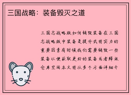 三国战略：装备毁灭之道